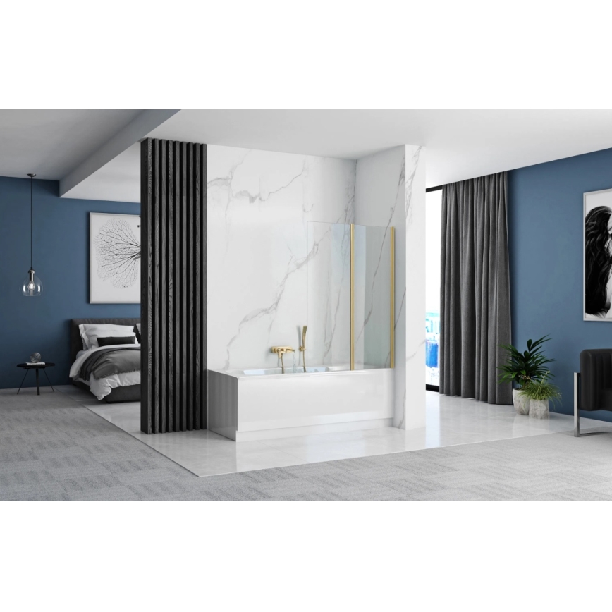 REA-K9777 - Zložljiva kadna stena AGAT 140x100 cm brušeno zlato/prozorno