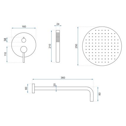 REA-P4110 - Tuš set z vgradno baterijo LUNGO v zlati barvi