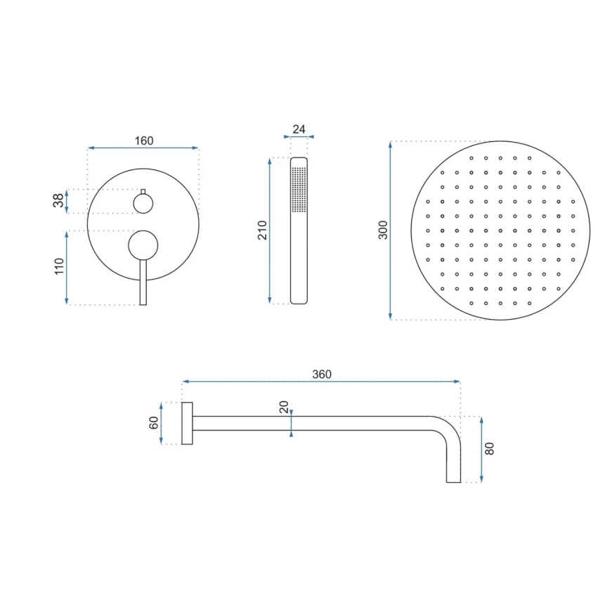 REA-P4160 - Tuš set s podometno baterijo LUNGO, brušeno zlato