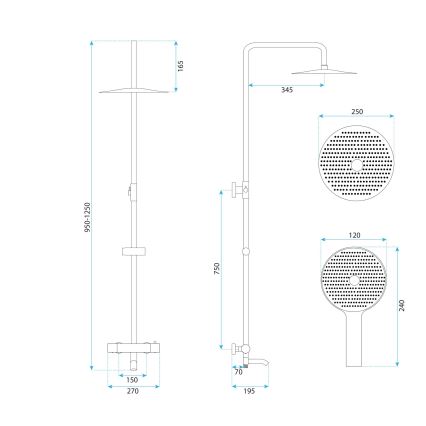 REA-P5960 - Tušni komplet s termostatsko baterijo LUNGO DIAMOND, zlata