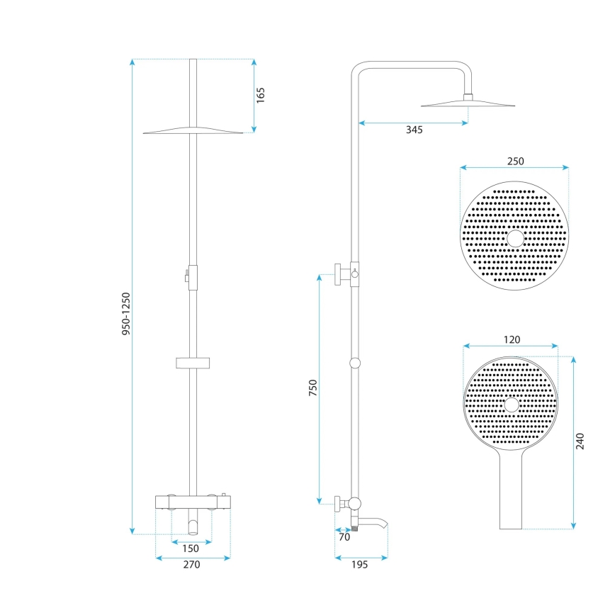 REA-P5960 - Tušni komplet s termostatsko baterijo LUNGO DIAMOND, zlata