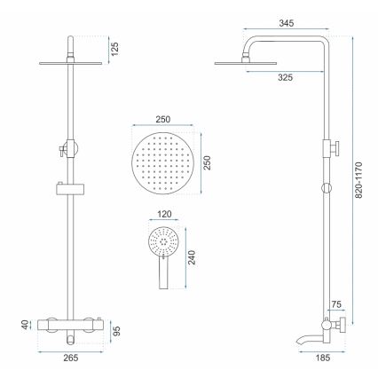 REA-P6604 - Pršna garnitura s termostatsko baterijo LUNGO, brušeno zlato