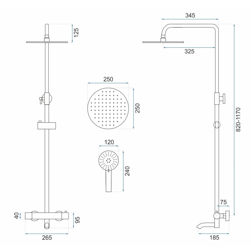 REA-P6604 - Pršna garnitura s termostatsko baterijo LUNGO, brušeno zlato