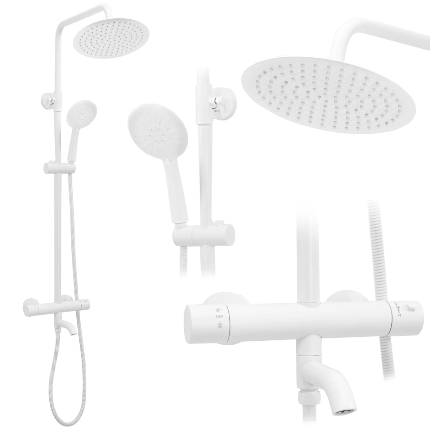 REA-P6608 - Tuš komplet s termostatsko mešalno baterijo LUNGO, mat bela