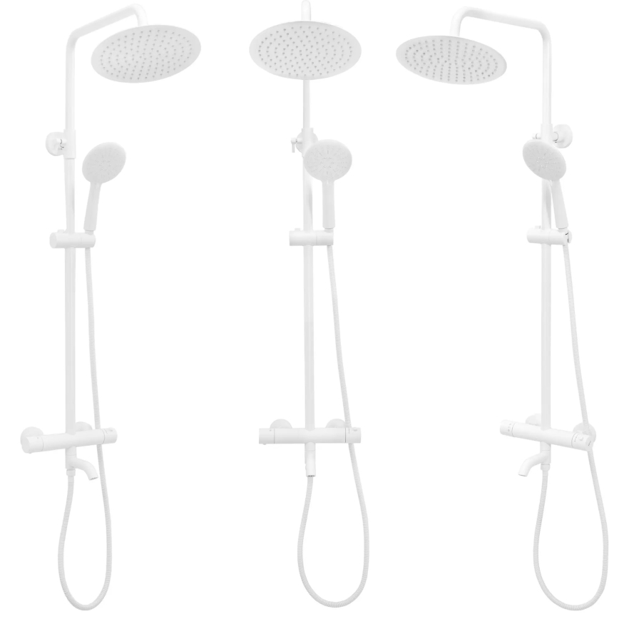 REA-P6608 - Tuš komplet s termostatsko mešalno baterijo LUNGO, mat bela