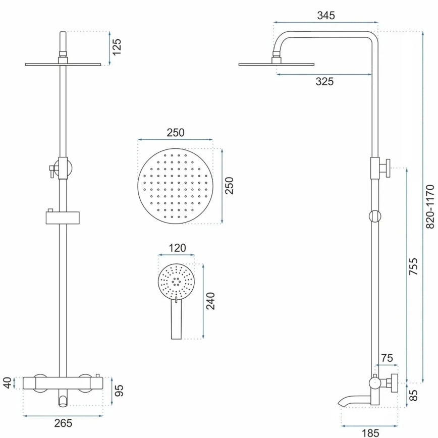 REA-P6608 - Tuš komplet s termostatsko mešalno baterijo LUNGO, mat bela