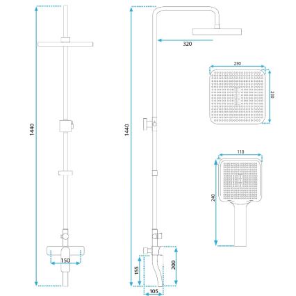 REA-P7841 - Komplet prhe z mešalno armaturo ARGUS, brušeno zlato