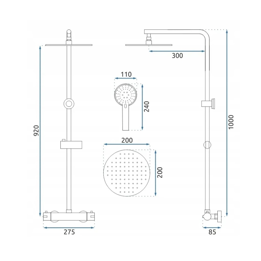 REA-P8413 - Tuš komplet s termostatsko baterijo BLISS, brušeno zlato
