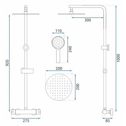REA-P8804 - Pršna garnitura s termostatsko baterijo BLISS mat črna