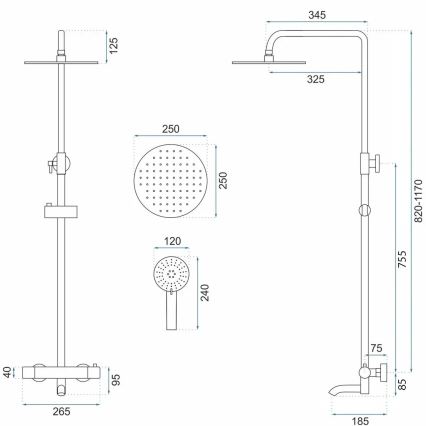 REA-P8807 - Komplet za tuš s termostatsko baterijo LUNGO, krtačen baker
