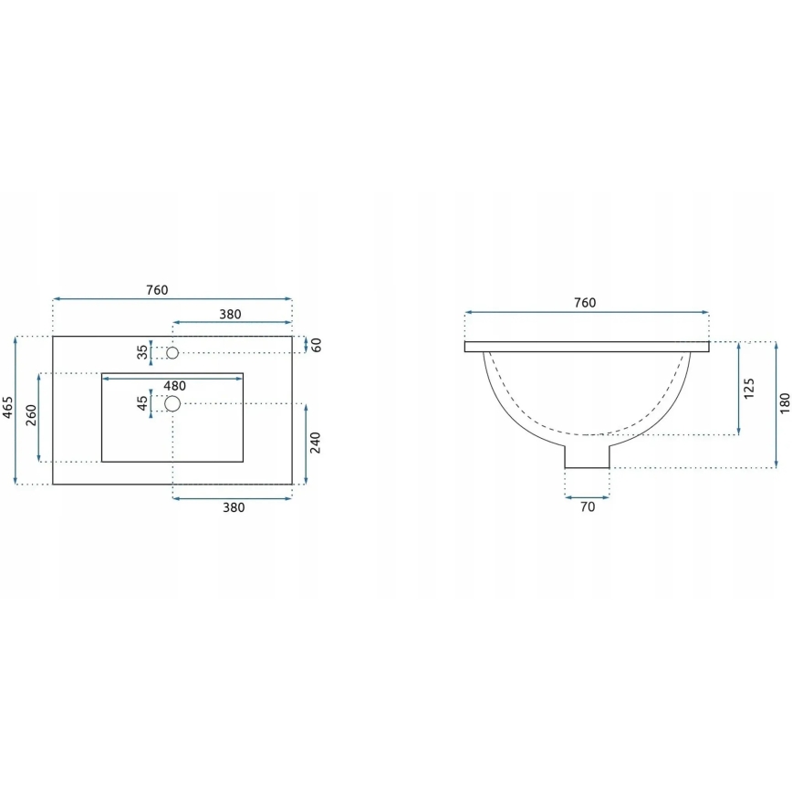 REA-U0040 - Vgradni umivalnik DAFNE 46,5x76 cm keramika/sijajna bela