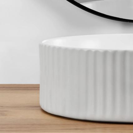 REA-U0601 - Nadpultni umivalnik DELIA 36 cm sijajna bela/imitacija kamna