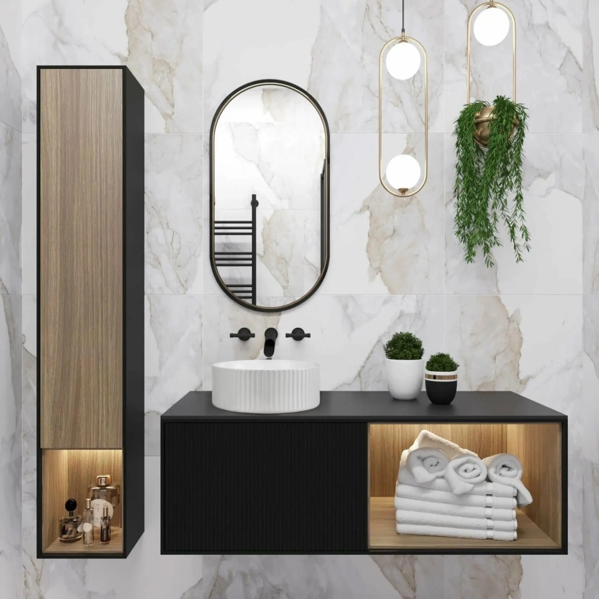 REA-U0601 - Nadpultni umivalnik DELIA 36 cm sijajna bela/imitacija kamna