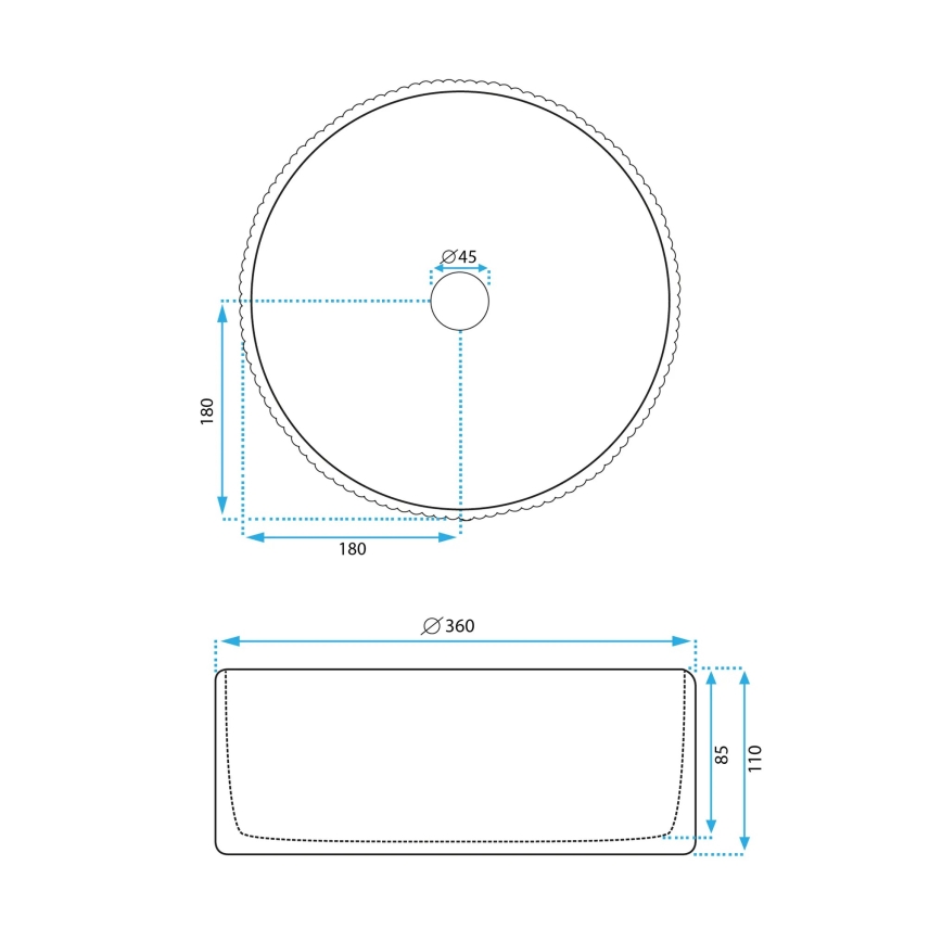 REA-U0601 - Nadpultni umivalnik DELIA 36 cm sijajna bela/imitacija kamna