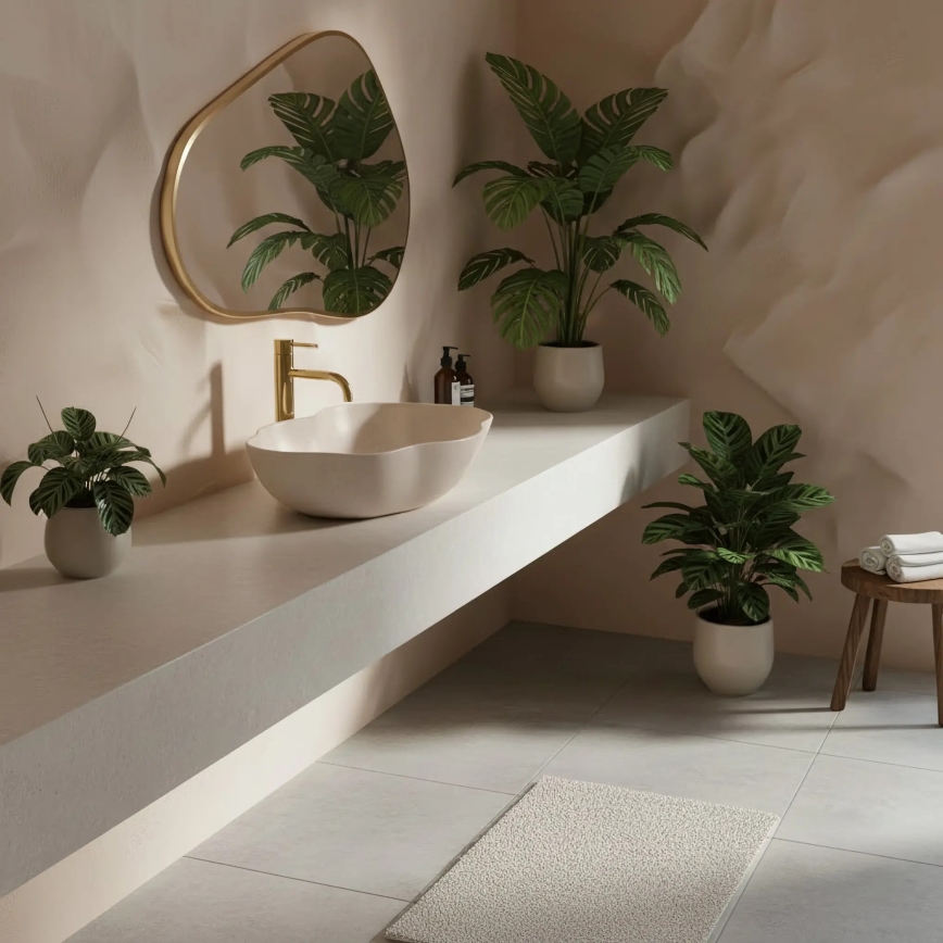 REA-U0617 - Umivalnik na pult PEARL 38x50,5 cm keramika/bež/imitacija kamna