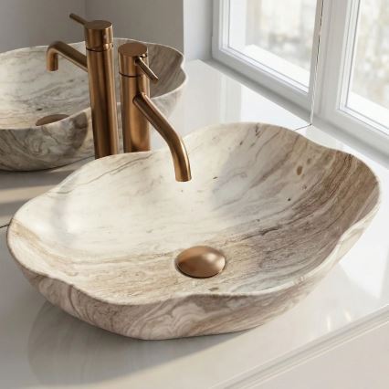 REA-U0618 - Umivalnik na pult PEARL 38x50,5 cm keramika/bež/imitacija kamna