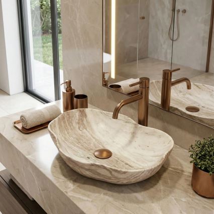 REA-U0618 - Umivalnik na pult PEARL 38x50,5 cm keramika/bež/imitacija kamna