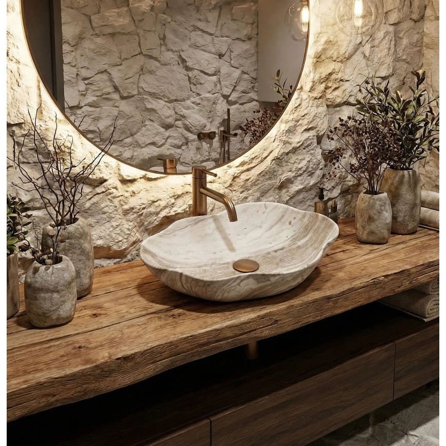 REA-U0618 - Umivalnik na pult PEARL 38x50,5 cm keramika/bež/imitacija kamna