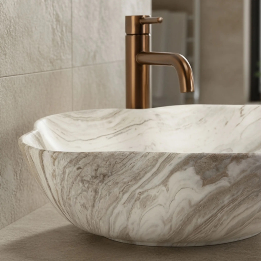 REA-U0618 - Umivalnik na pult PEARL 38x50,5 cm keramika/bež/imitacija kamna