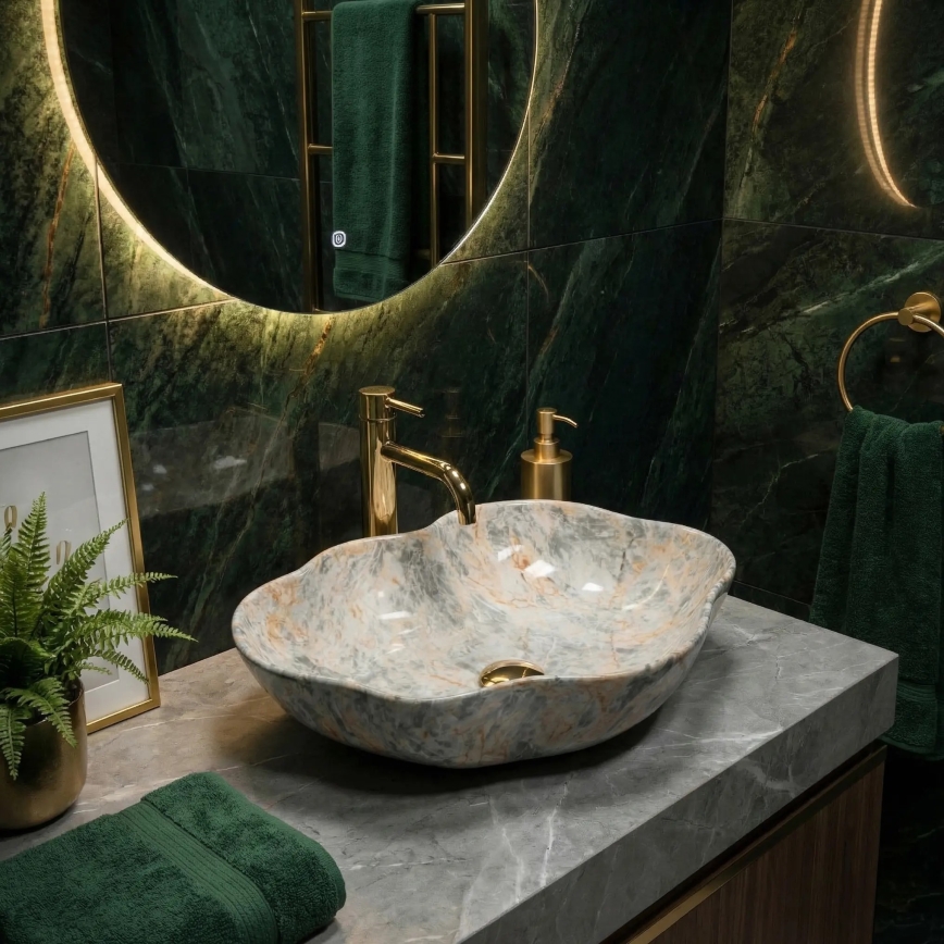 REA-U0620 - Umivalnik na pult PEARL 38x50,5 cm keramika/siva/bež/imitacija kamna