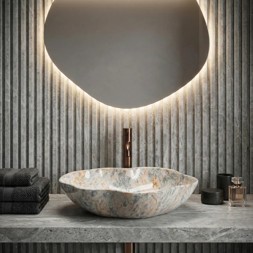 REA-U0620 - Umivalnik na pult PEARL 38x50,5 cm keramika/siva/bež/imitacija kamna