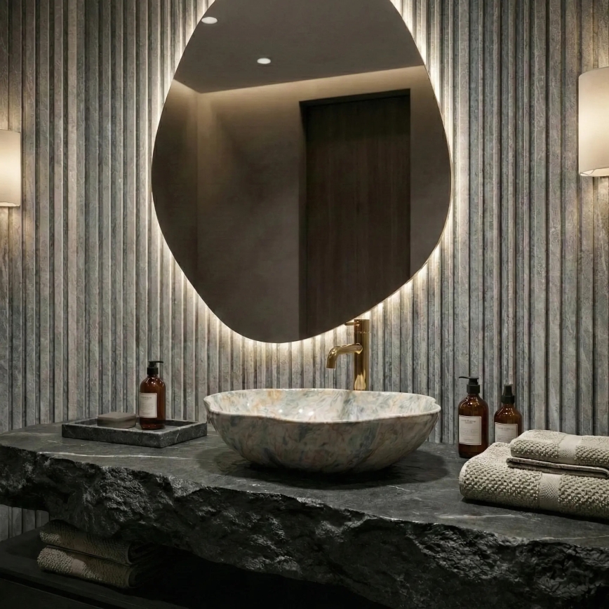 REA-U0620 - Umivalnik na pult PEARL 38x50,5 cm keramika/siva/bež/imitacija kamna