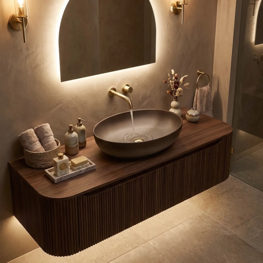 REA-U0627 - Umivalnik za na pult CAROLA 39x51,5 cm keramika/bežna/rjava