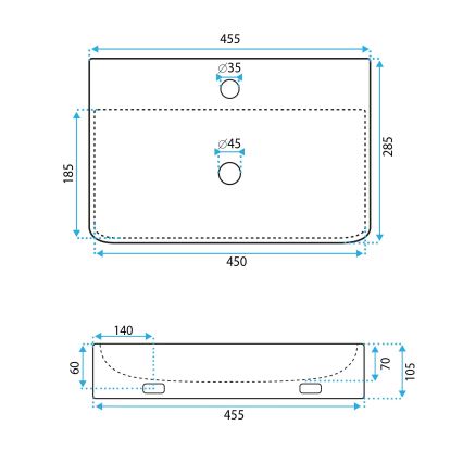 REA-U0630 - Umivalnik na pult/stenski NAOMI 28,5x45,5 cm keramika/bela