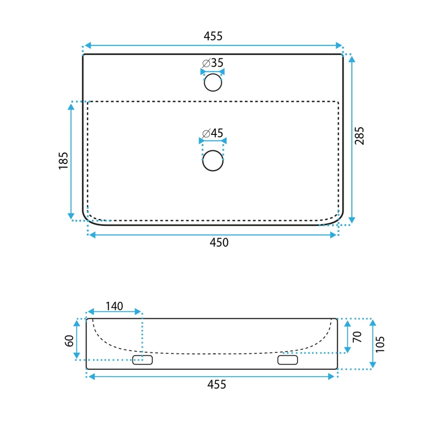 REA-U0630 - Umivalnik na pult/stenski NAOMI 28,5x45,5 cm keramika/bela