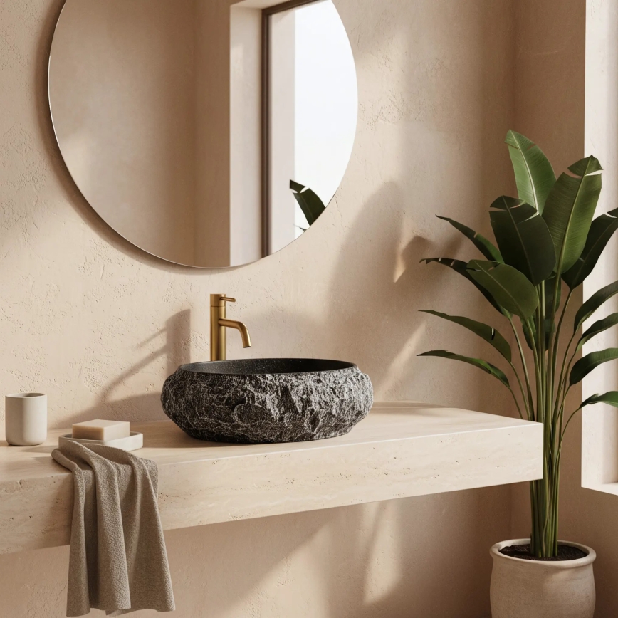 REA-U0634 - Umivalnik na pult MIKA GABRO 38x50 cm črna/imitacija kamna