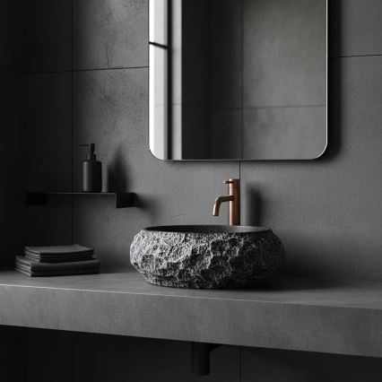 REA-U0634 - Umivalnik na pult MIKA GABRO 38x50 cm črna/imitacija kamna