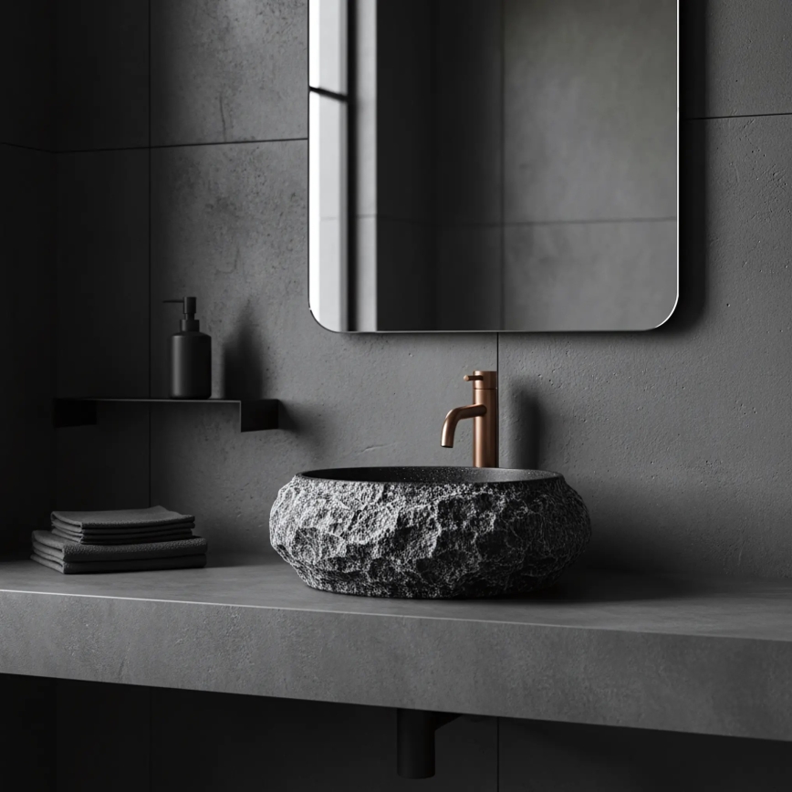 REA-U0634 - Umivalnik na pult MIKA GABRO 38x50 cm črna/imitacija kamna
