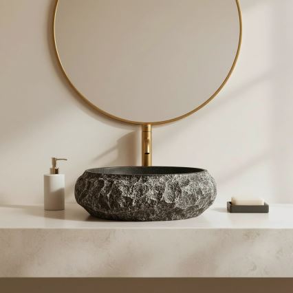 REA-U0634 - Umivalnik na pult MIKA GABRO 38x50 cm črna/imitacija kamna