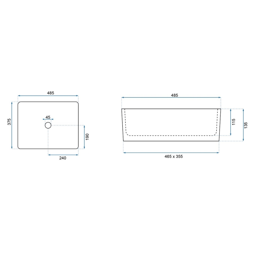 REA-U0669 - Namizni umivalnik ANITA 37,5x48,5 cm keramika/sijajna bela
