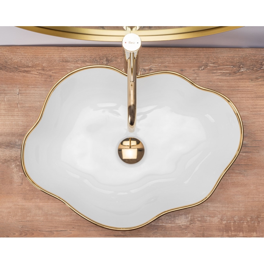 REA-U0696 - Umivalnik na pult PEARL 38x50,5 cm keramika/sijajna bela/zlata