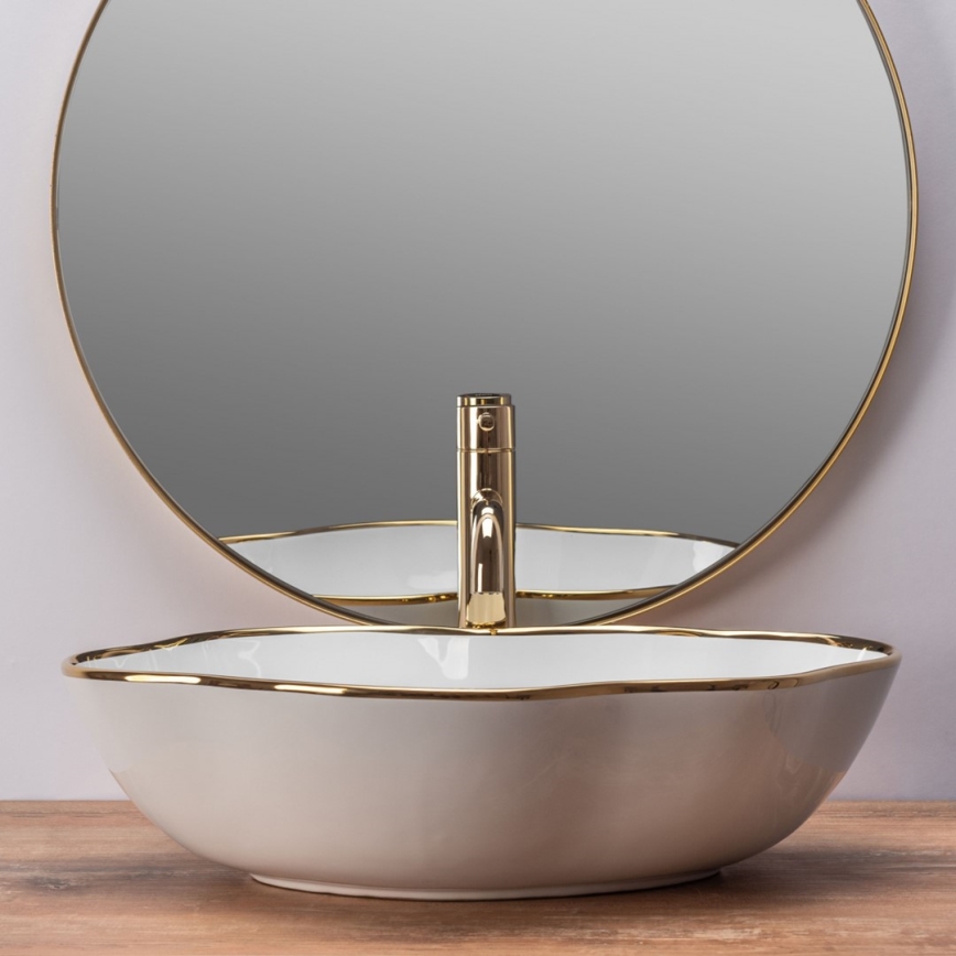 REA-U0696 - Umivalnik na pult PEARL 38x50,5 cm keramika/sijajna bela/zlata