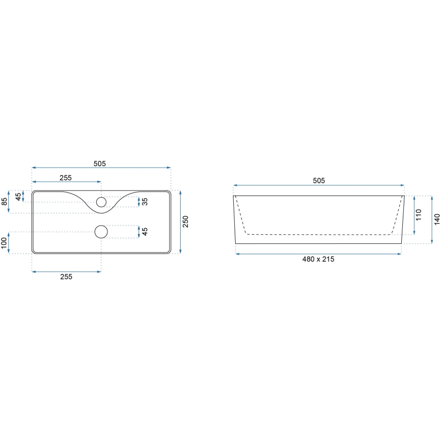 REA-U0699 - Umivalnik na pult MERY 25x50,5 cm keramika/sijajno bela