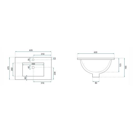 REA-U0786 - Vgradni umivalnik DAFNE 47x62 cm keramika/sijajna bela