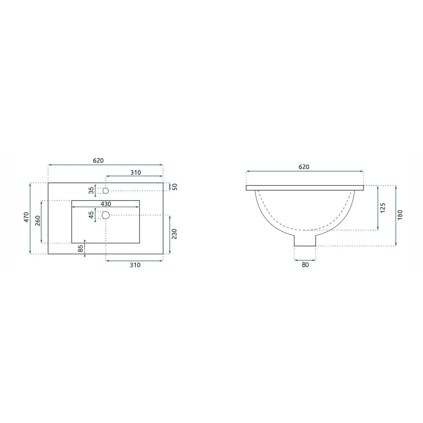 REA-U0786 - Vgradni umivalnik DAFNE 47x62 cm keramika/sijajna bela