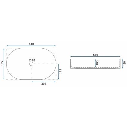REA-U1055 - Umivalnik za pult NADIA 38,5 x 61 cm keramika/sijajna bela
