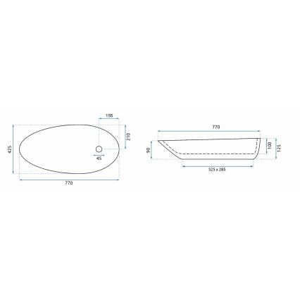 REA-U1500 - Umivalnik za pult GRETA 42,5x77 cm keramika/sijajna bela