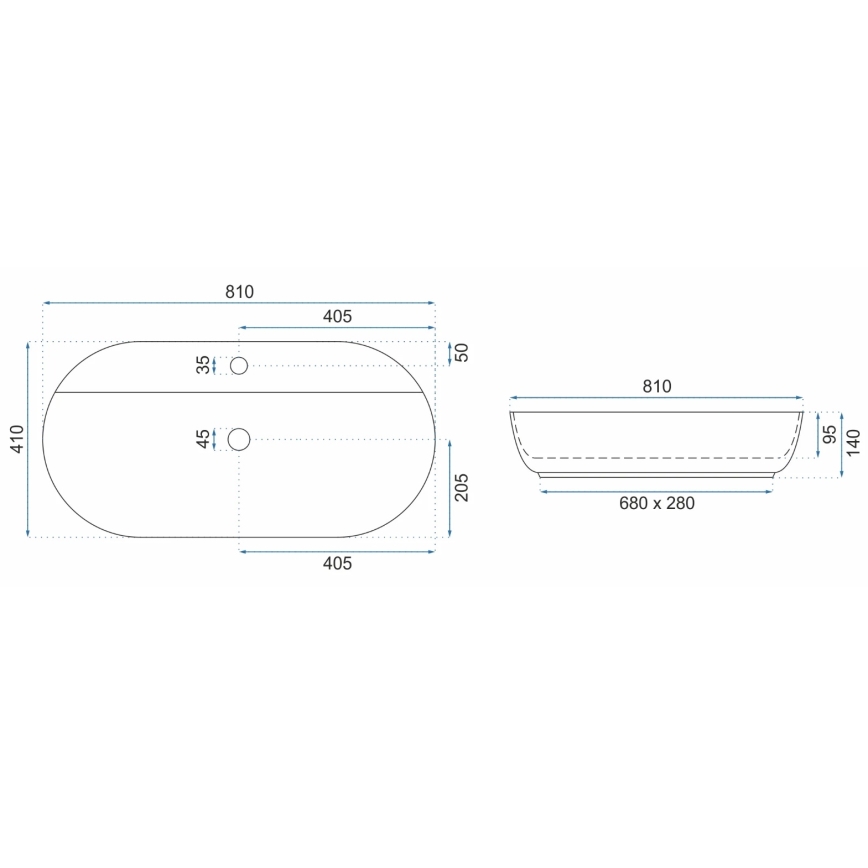 REA-U2541 - Umivalnik za pult AURA 41x81 cm keramika/sijajna bela
