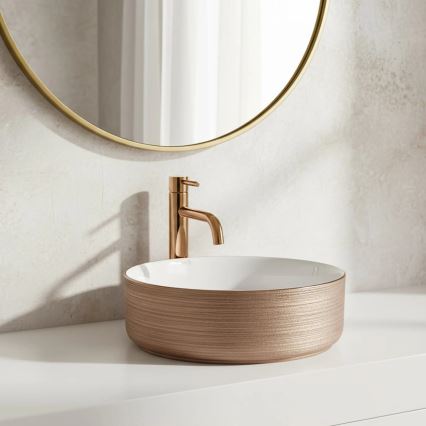 REA-U3303 - Umivalnik na pult SAMI, premer 37 cm, keramika/bela/zlata