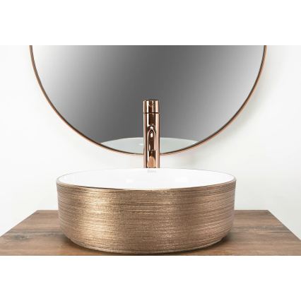 REA-U3303 - Umivalnik na pult SAMI, premer 37 cm, keramika/bela/zlata