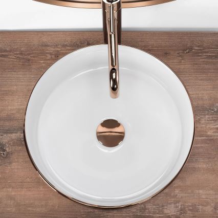 REA-U3303 - Umivalnik na pult SAMI, premer 37 cm, keramika/bela/zlata