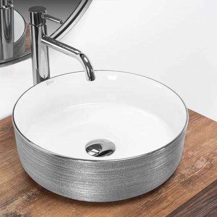 REA-U3304 - Pultni umivalnik SAMI, premer 36 cm, keramika/bela/srebrna