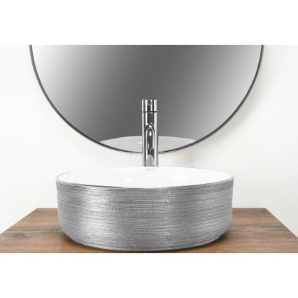 REA-U3304 - Pultni umivalnik SAMI, premer 36 cm, keramika/bela/srebrna