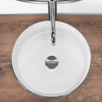 REA-U3304 - Pultni umivalnik SAMI, premer 36 cm, keramika/bela/srebrna