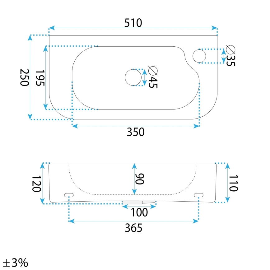 REA-U3610 - Umivalnik na pult/stenski ODETTA 25x51 cm keramika/sijajna bela