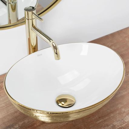 REA-U3697 - Pultni umivalnik SOFIA 34,5x41 cm keramika/bela/brušeno zlato